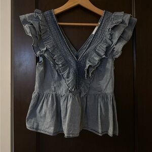 Anthropologie x Mare Mare Chambray Sleeveless V-Neck Blouse, size S, NWOT.